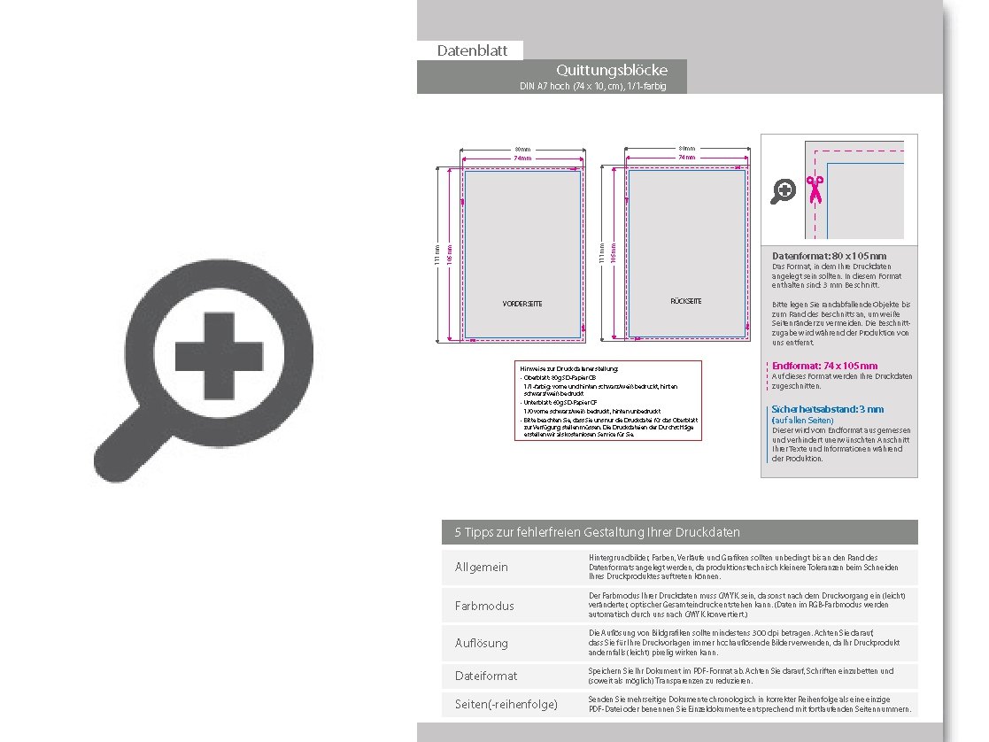 Product Bild quittungsblock_din_a7_hoch__5-fach__4_0-farbig__100_s__tze_je_block
